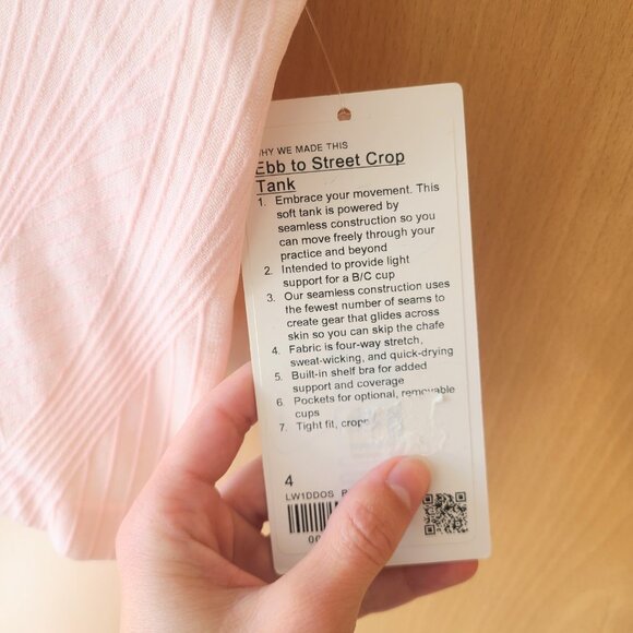Lululemon Ebb to Street Cropped Tank Top Rib Map Strawberry Milkshake / White 4 - Picture 8 of 11